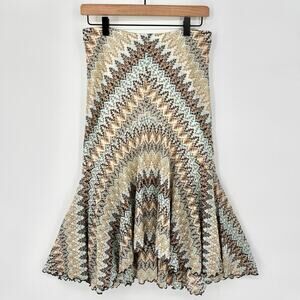 Banana Republic Boho Blue and Brown Flowy Midi Skirt Size XS